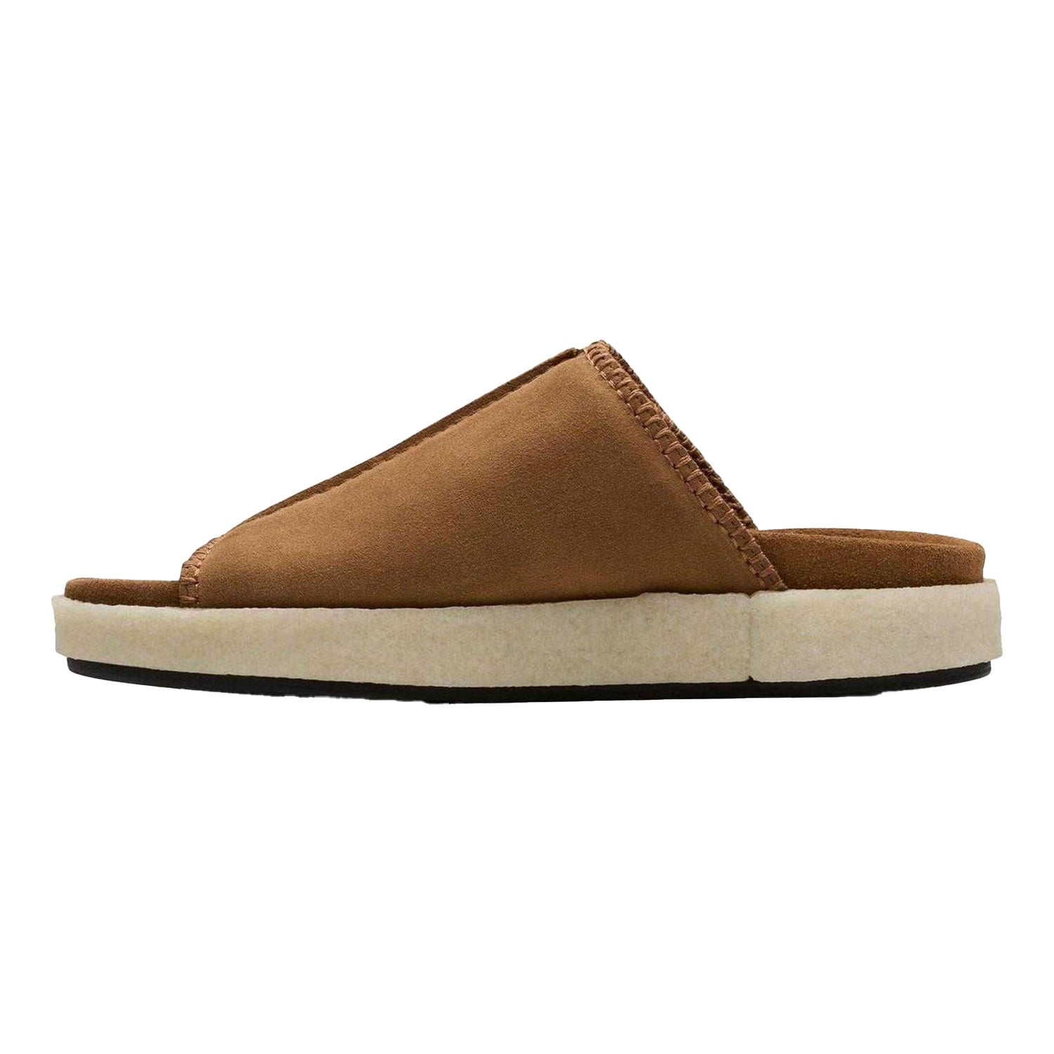 Brown - Side - Clarks Originals Mens Overleigh Suede Sliders