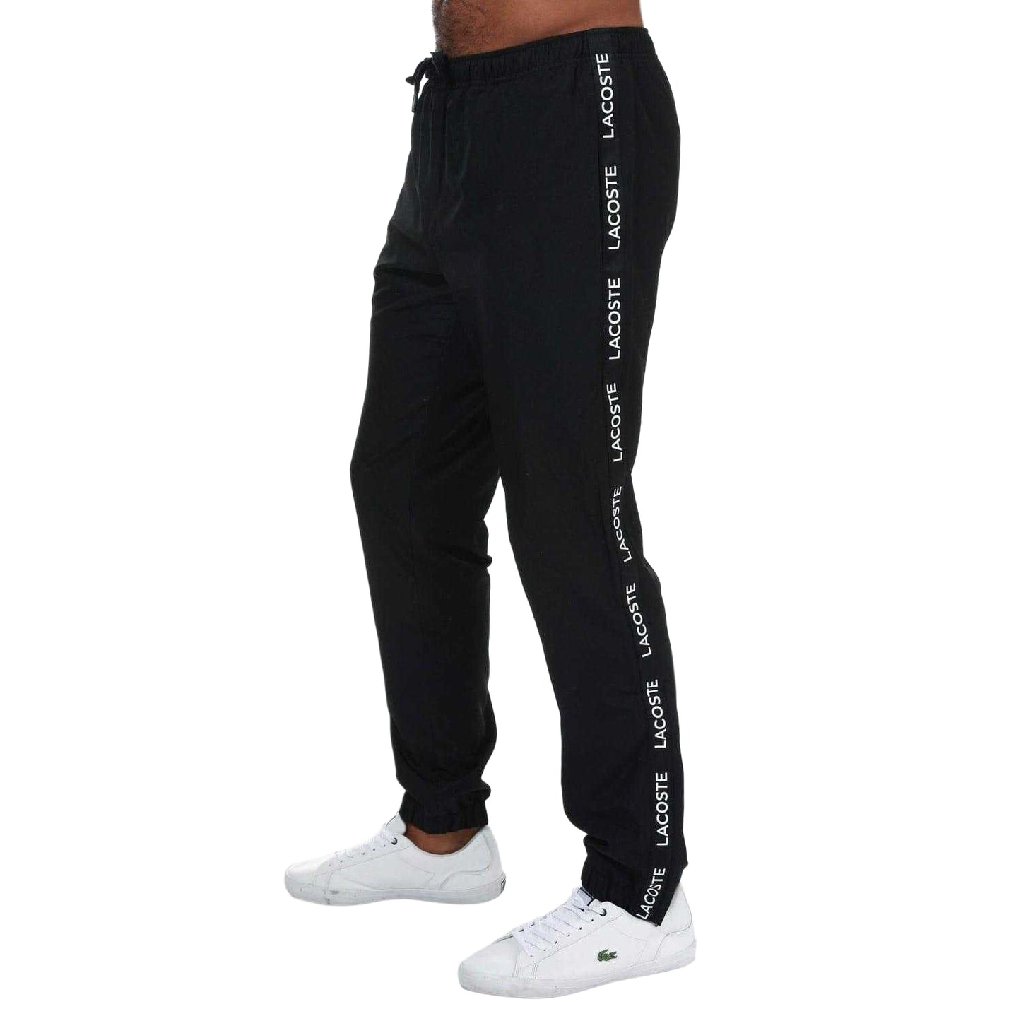 Black - Side - Lacoste Mens Tape Logo Jogging Bottoms
