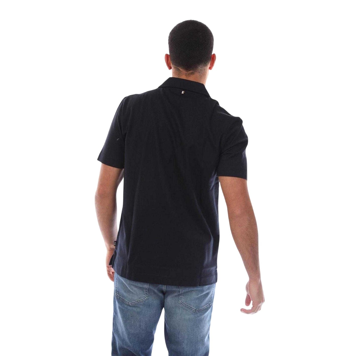 Blue - Back - Boss Mens H-Pye 18 Mercerised Cotton Short-Sleeved Polo Shirt