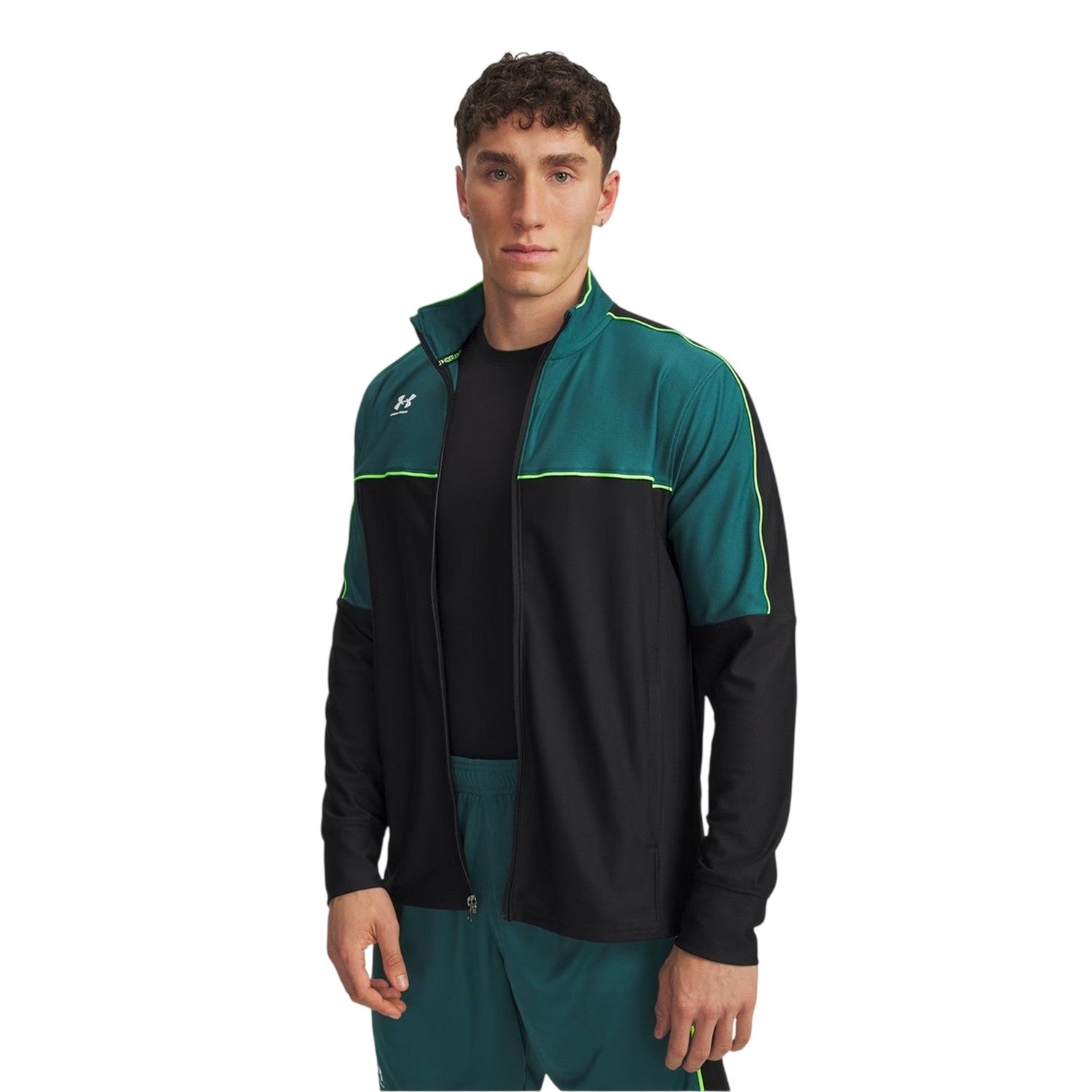 Green-White - Side - Under Armour Mens Challenger Performance Lightweight Track Jacket