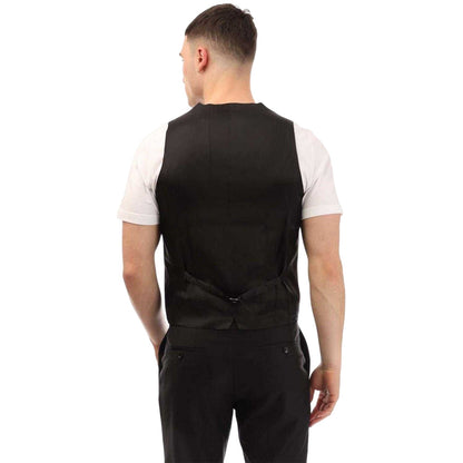 Grey - Back - Boss Mens Huge 6 Checked Virgin Wool Waistcoat
