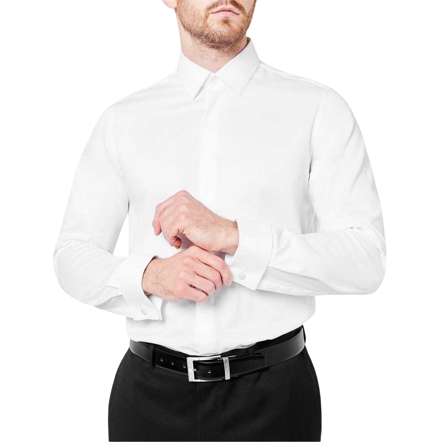 White - Side - Ted Baker Mens Double Cuff Slim Long-Sleeved Shirt