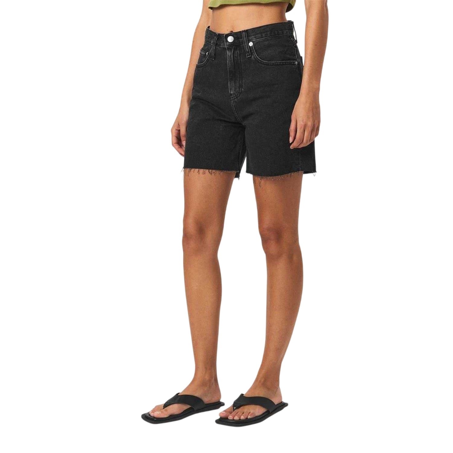 Black Denim - Side - Calvin Klein Womens-Ladies Denim 5 Pockets Shorts
