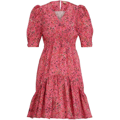 Pink - Front - Boss Womens-Ladies Dizziano V Neck Puff Sleeve Mini Dress
