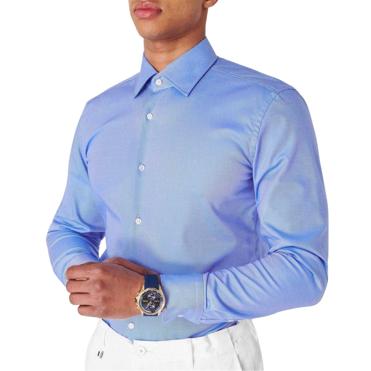 Blue - Side - Boss Mens Hank Kent Collar Slim Formal Shirt