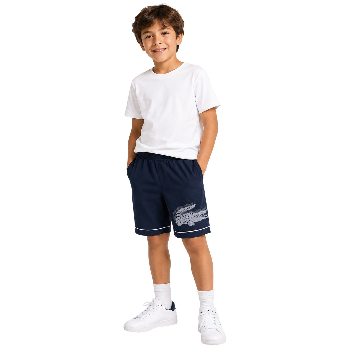 Black - Side - Lacoste Childrens-Kids Woven Logo Track Shorts