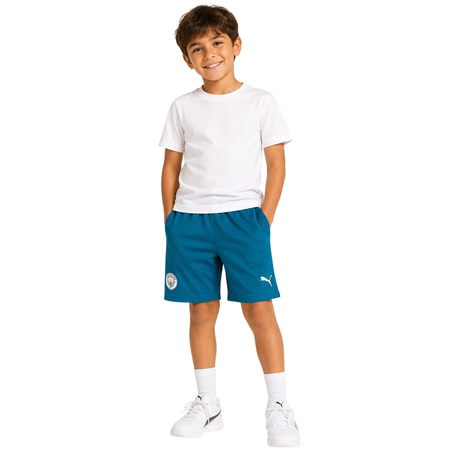 Blue - Side - Manchester City FC Childrens-Kids Puma Home Shorts