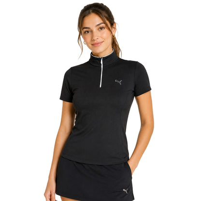 Black - Side - Puma Womens-Ladies Quarter Zip Polo Shirt
