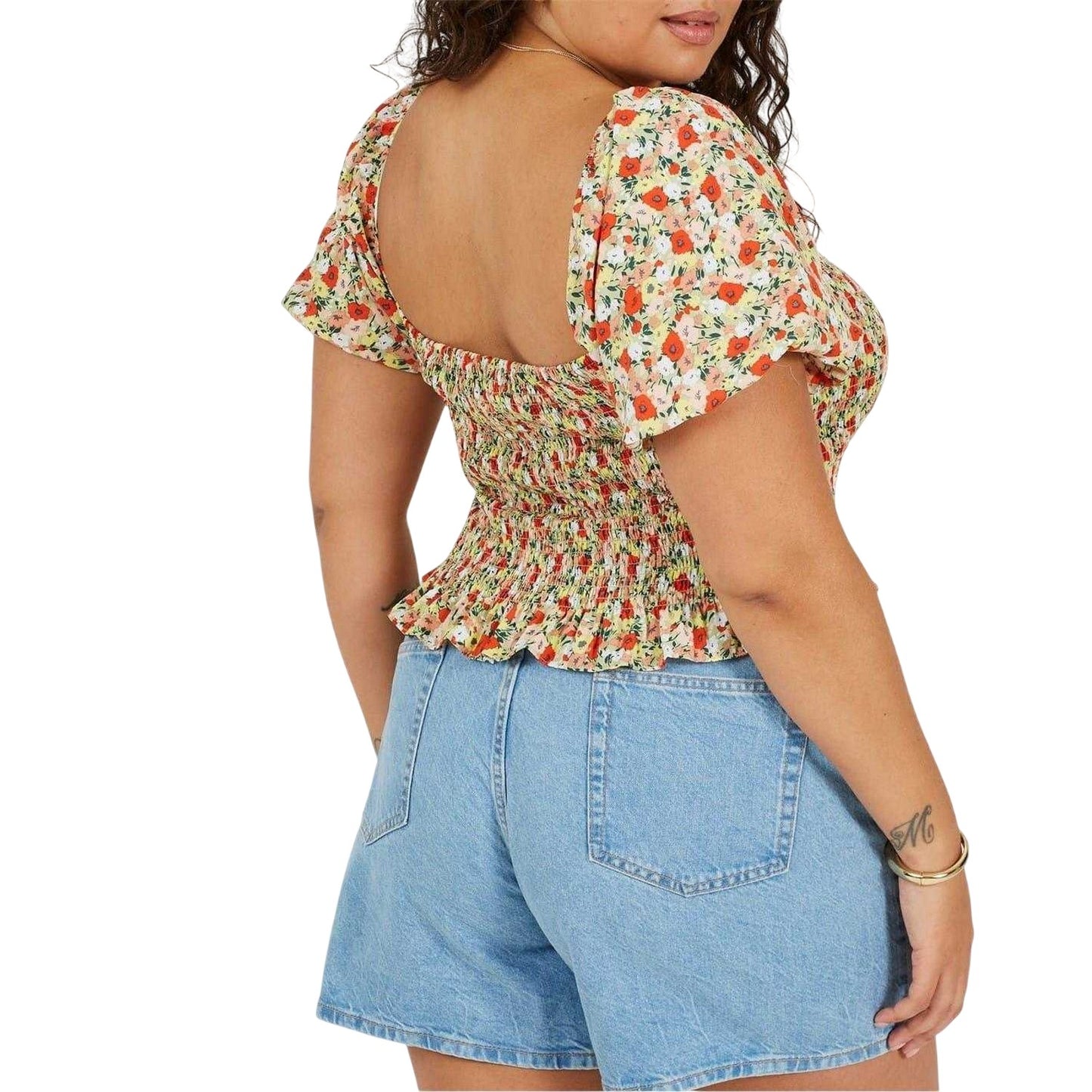 Red-Multicoloured - Back - Brave Soul Womens-Ladies Puff Sleeve Top