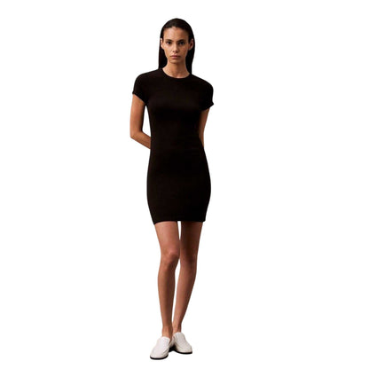 Black - Side - Calvin Klein Womens-Ladies Crew Neck Short-Sleeved Mini Dress