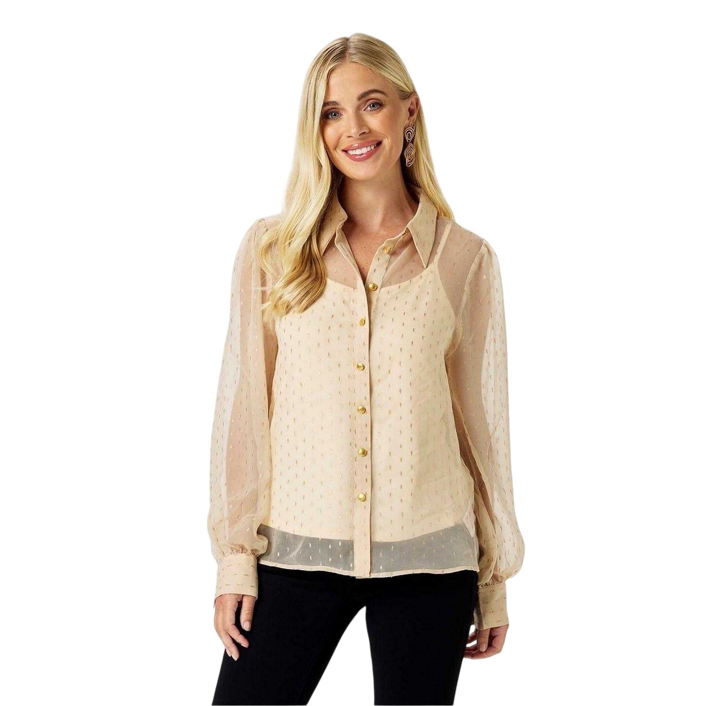 Cream - Front - Biba Womens-Ladies Metallic Shirt