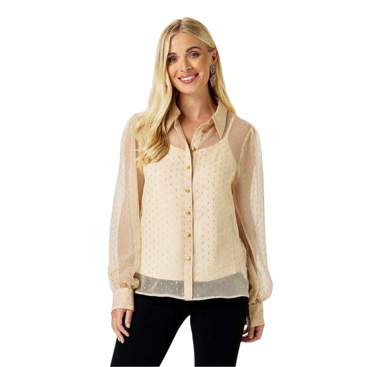 Cream - Front - Biba Womens-Ladies Metallic Shirt