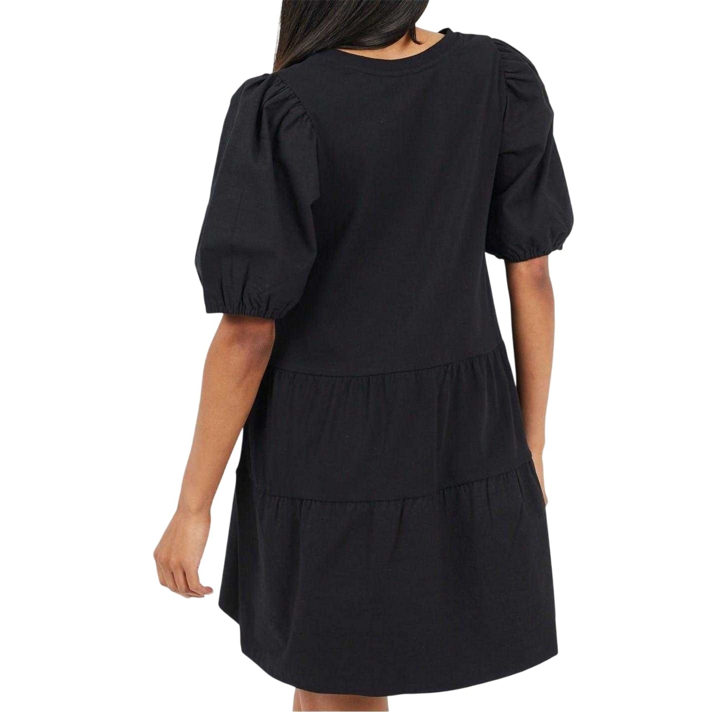 Black - Back - Brave Soul Womens-Ladies Crew Neck Puff Sleeve Mini Dress