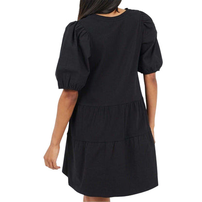 Black - Back - Brave Soul Womens-Ladies Crew Neck Puff Sleeve Mini Dress