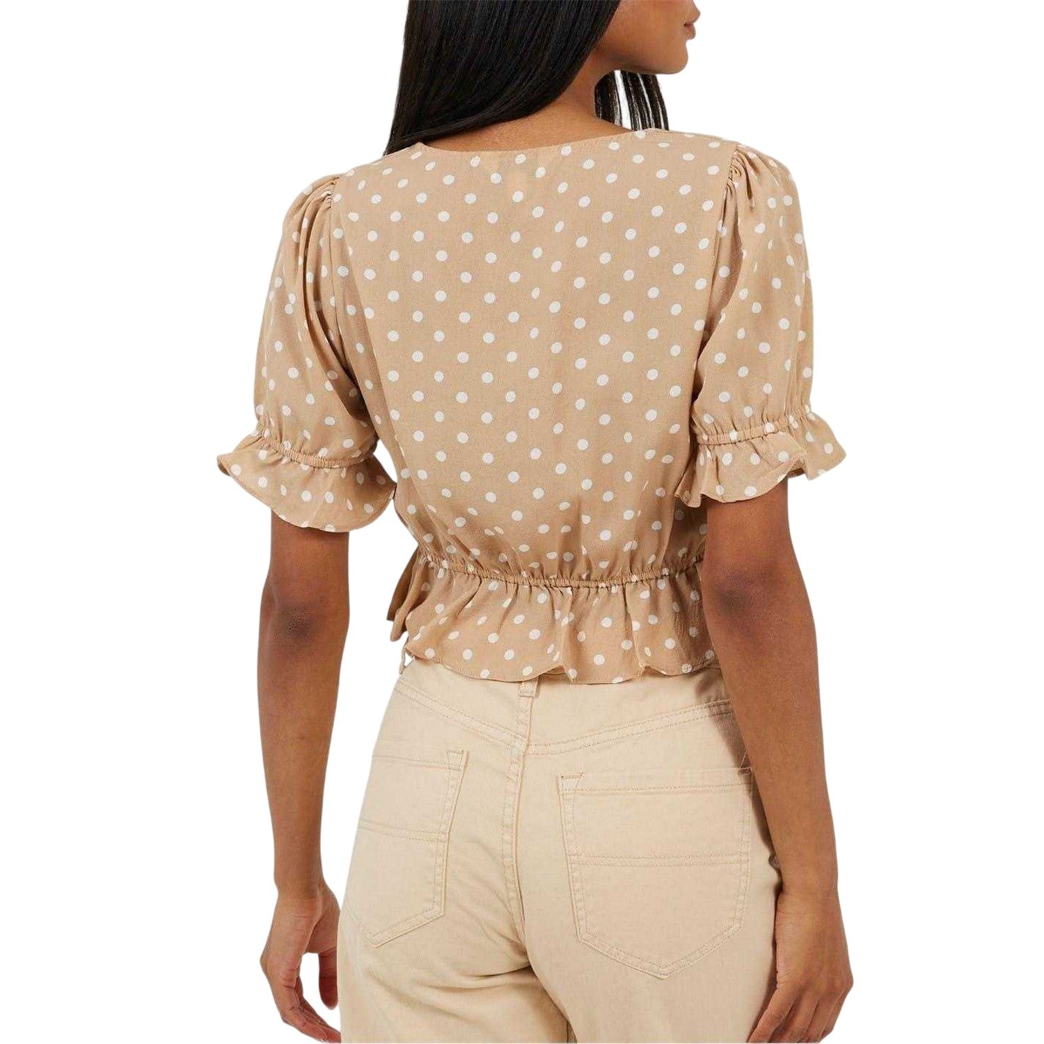Stone-White - Back - Brave Soul Womens-Ladies Polka Dot Frill Top