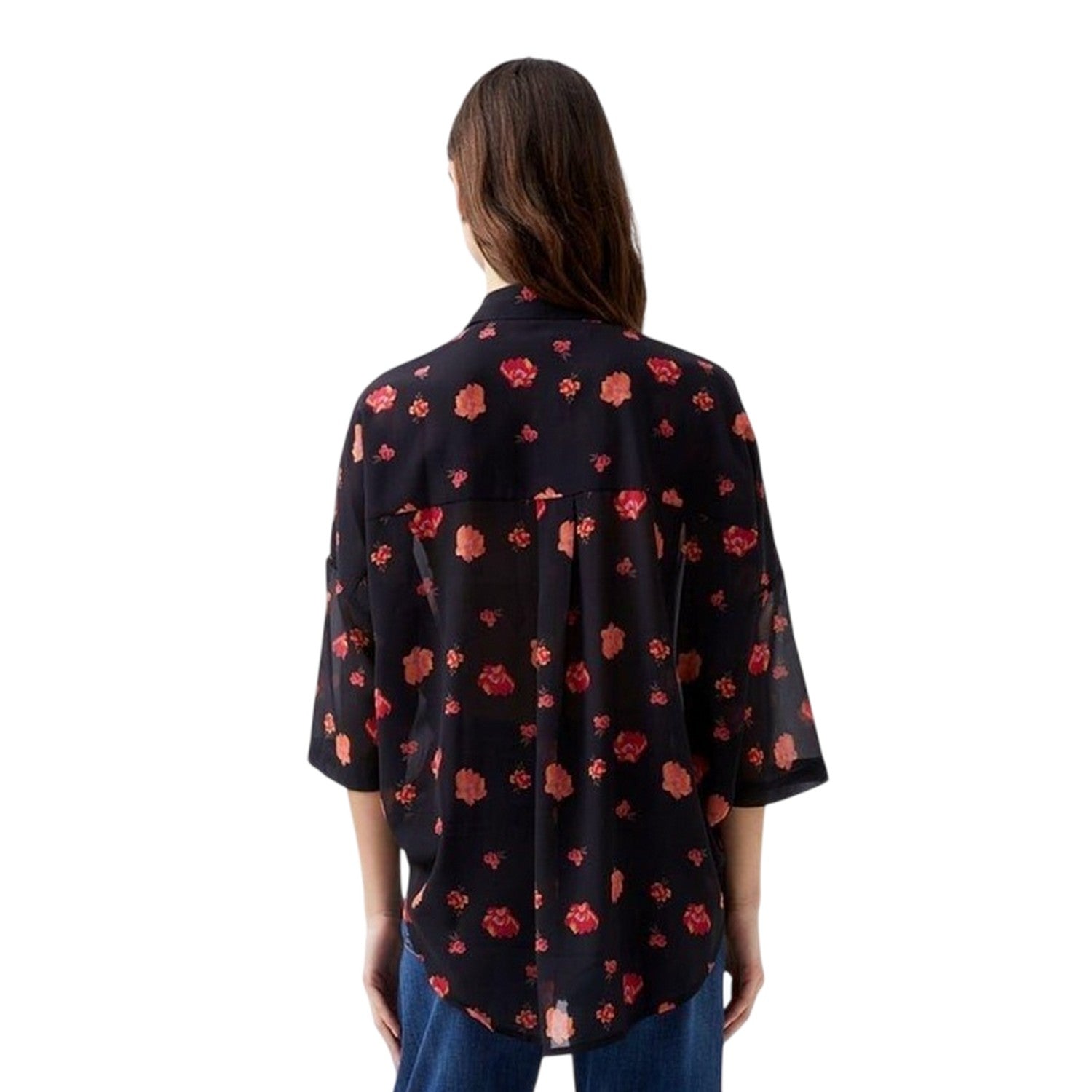 Marine-Multicoloured - Back - French Connection Womens-Ladies Floral Sheer Fabric Drop Shoulder Shirt