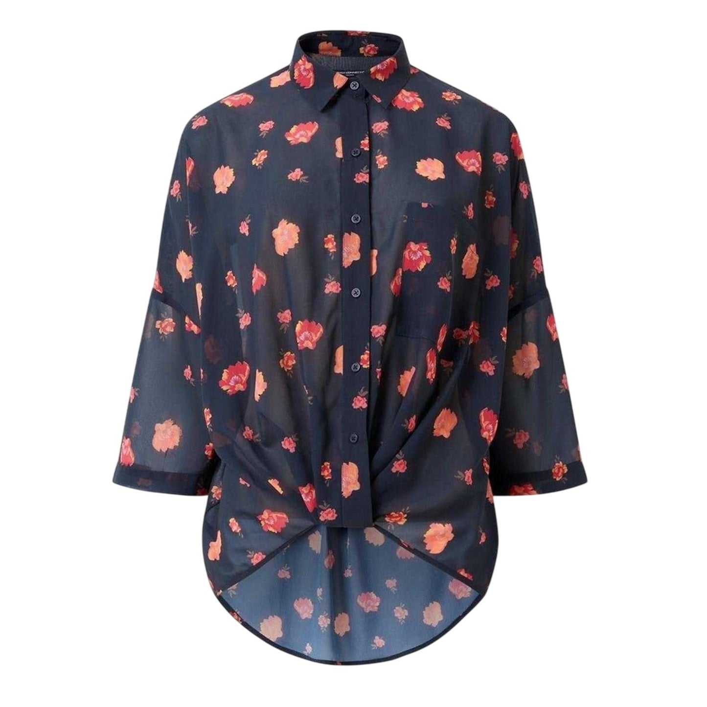 Marine-Multicoloured - Front - French Connection Womens-Ladies Floral Sheer Fabric Drop Shoulder Shirt