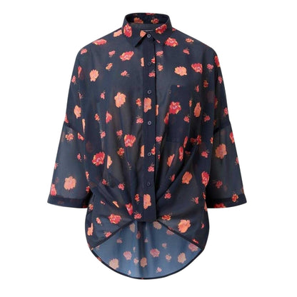 Marine-Multicoloured - Front - French Connection Womens-Ladies Floral Sheer Fabric Drop Shoulder Shirt