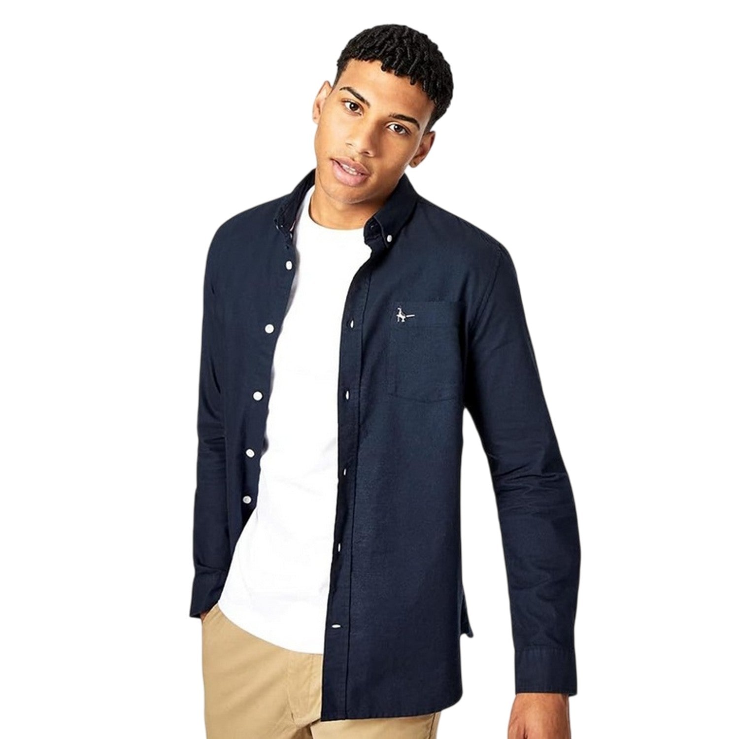 Navy - Side - Jack Wills Mens Plain Oxford Shirt