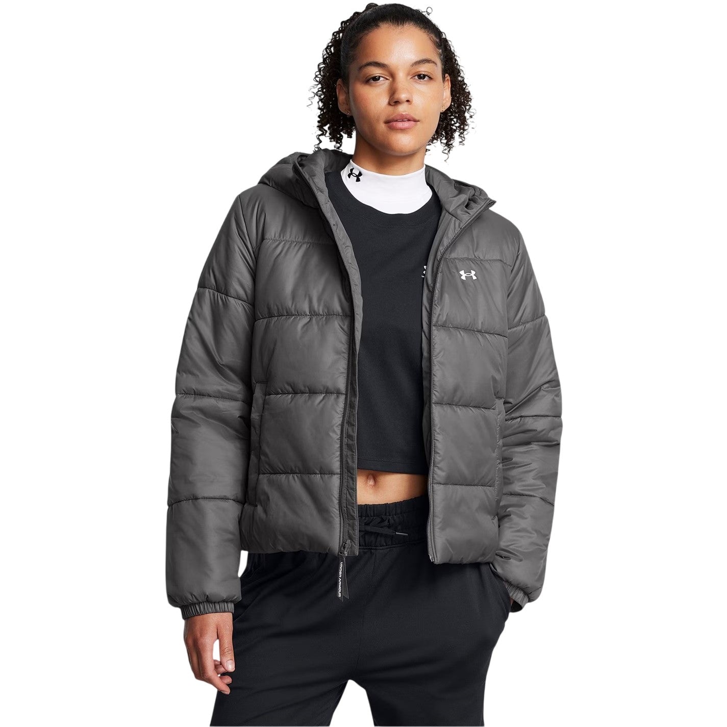 Grey - Side - Under Armour Womens-Ladies Quilted Lightweight Tailored Puffer Jacket