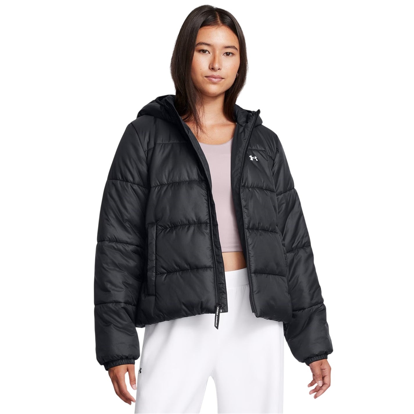 Black - Side - Under Armour Womens-Ladies Quilted Lightweight Tailored Puffer Jacket