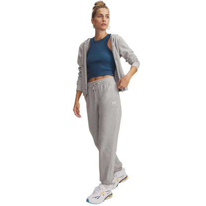 Grey-White - Side - Under Armour Womens-Ladies Terrycloth Tapered Joggers