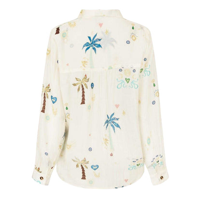 Cream - Back - Never Fully Dressed Womens-Ladies Palm Print Lyocell Long-Sleeved Shirt
