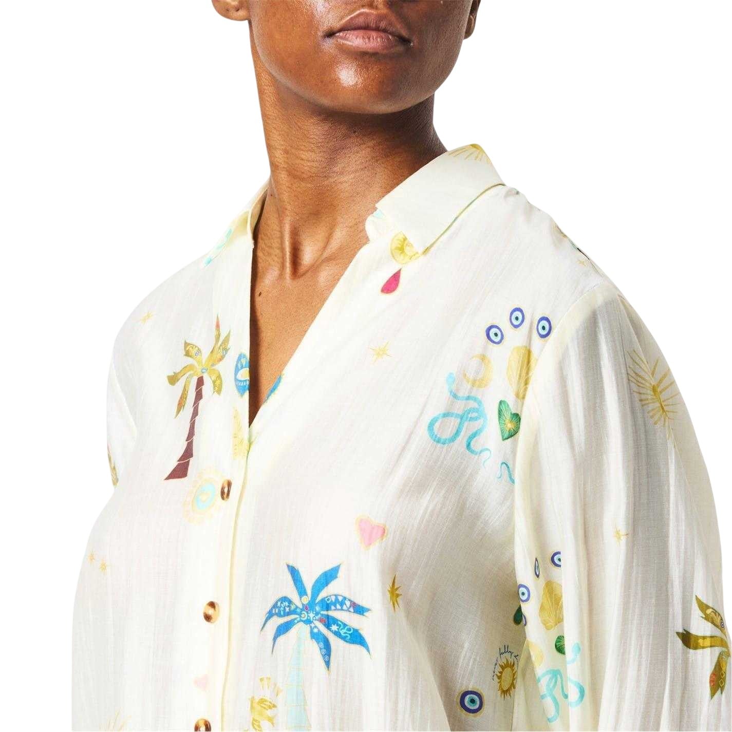 Cream - Side - Never Fully Dressed Womens-Ladies Palm Print Lyocell Long-Sleeved Shirt