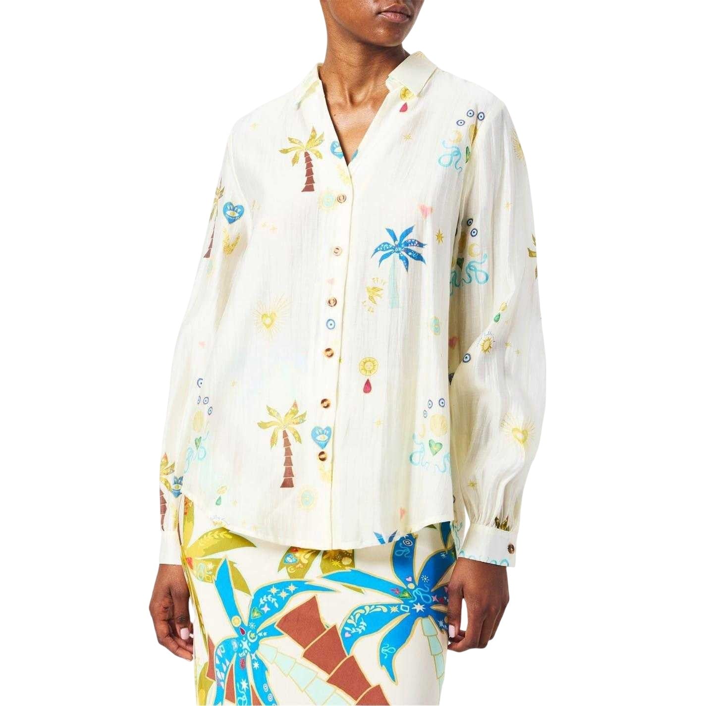 Cream - Lifestyle - Never Fully Dressed Womens-Ladies Palm Print Lyocell Long-Sleeved Shirt
