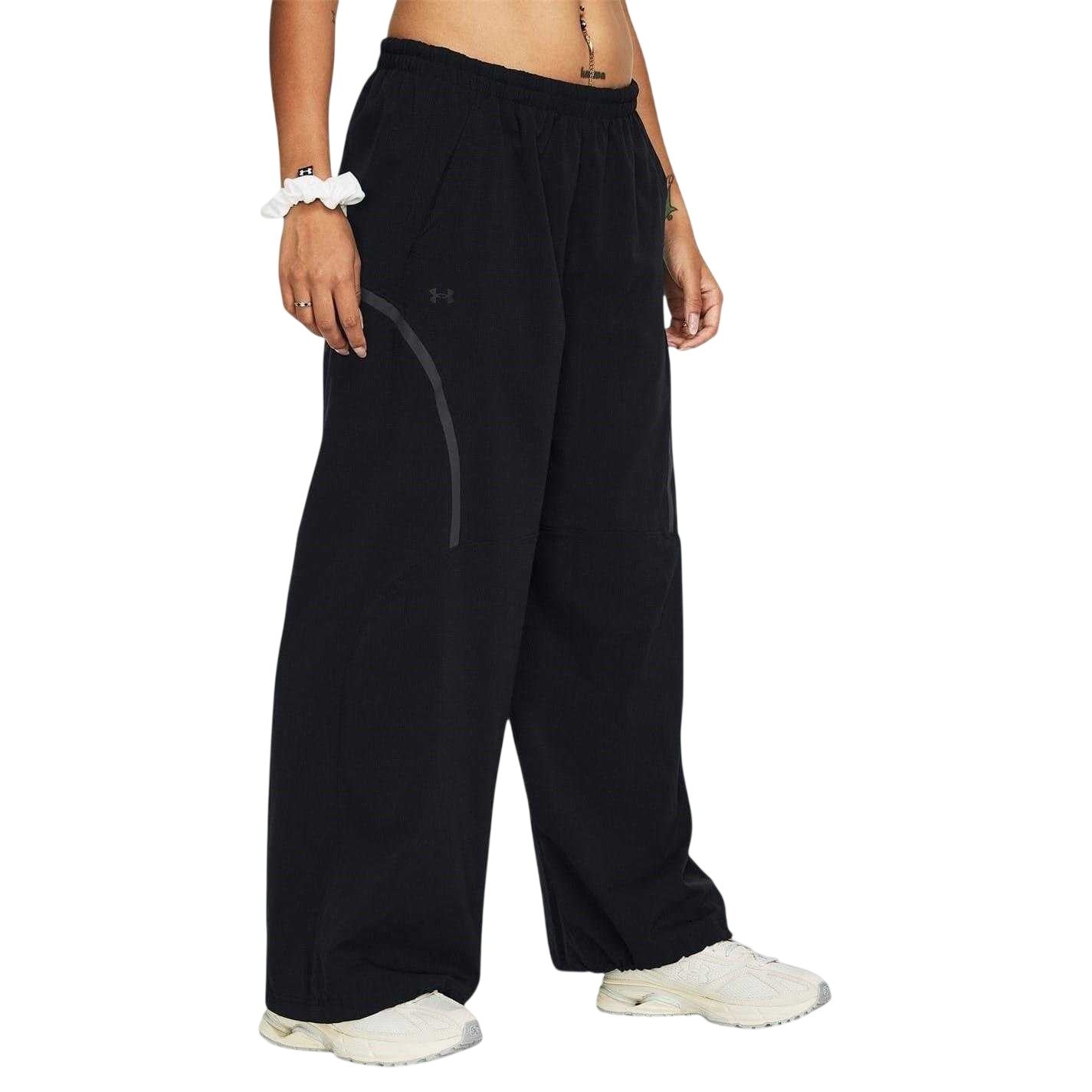 Black - Side - Under Armour Womens-Ladies Woven Relaxed Fit Joggers