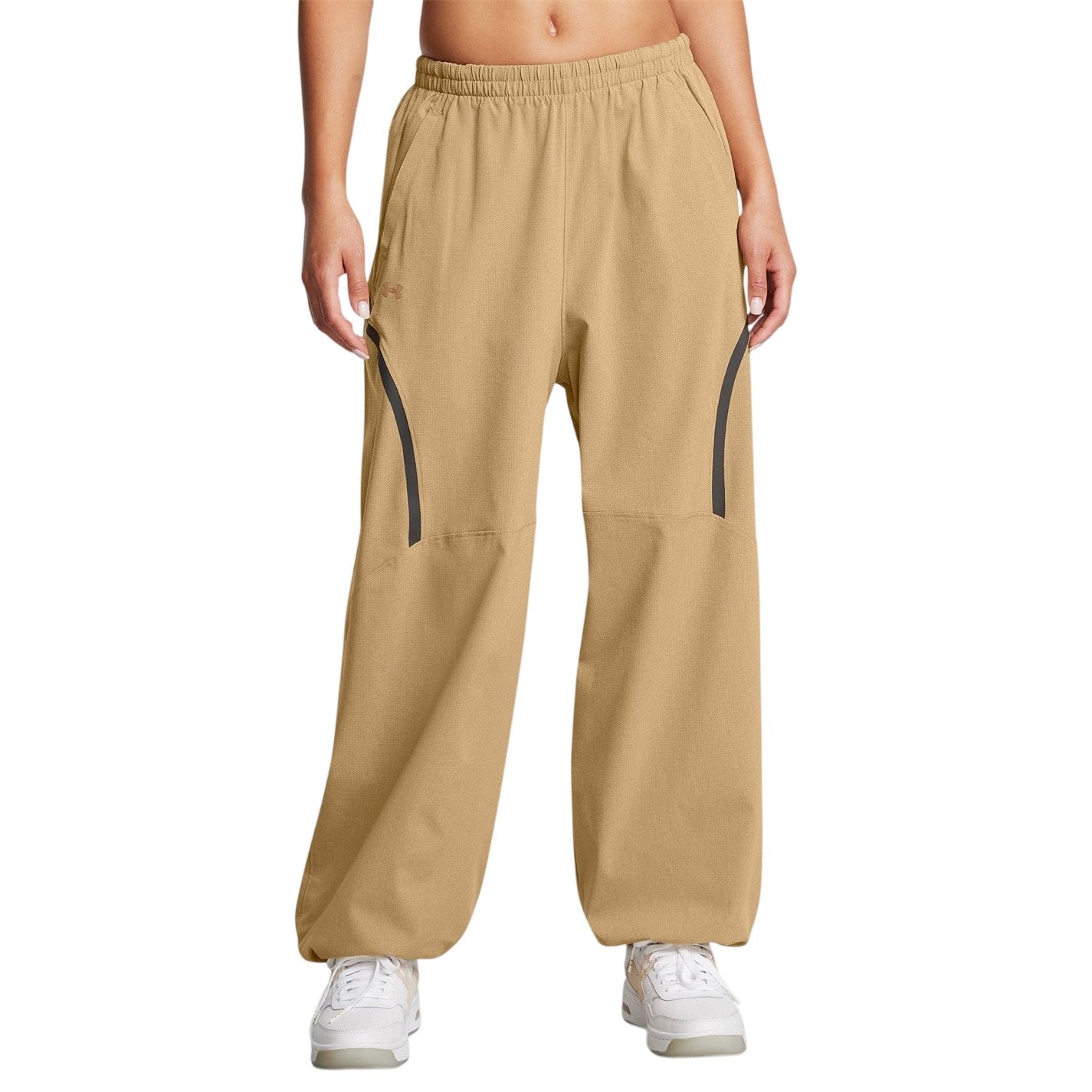 Tan - Side - Under Armour Womens-Ladies Woven Relaxed Fit Joggers