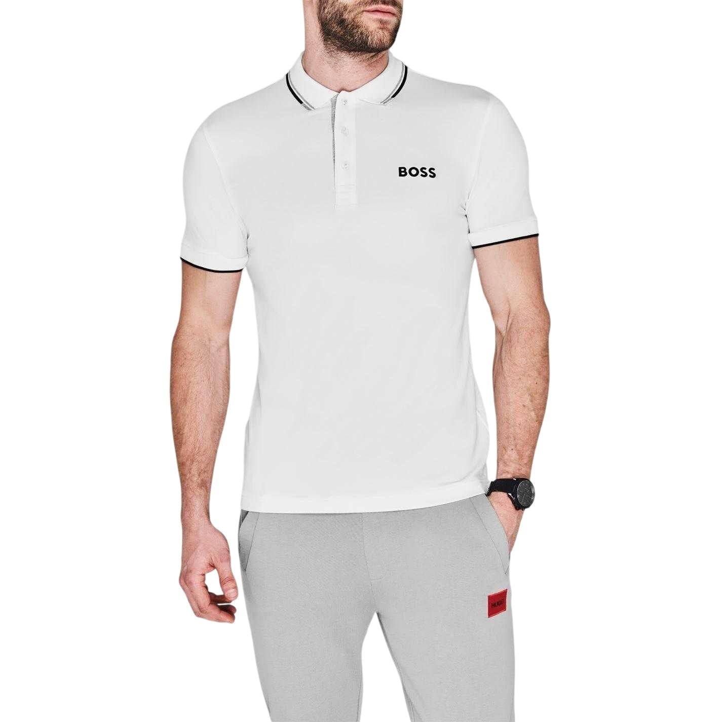 White - Side - Boss Mens Paddy Pro Cotton Pique Polo Shirt