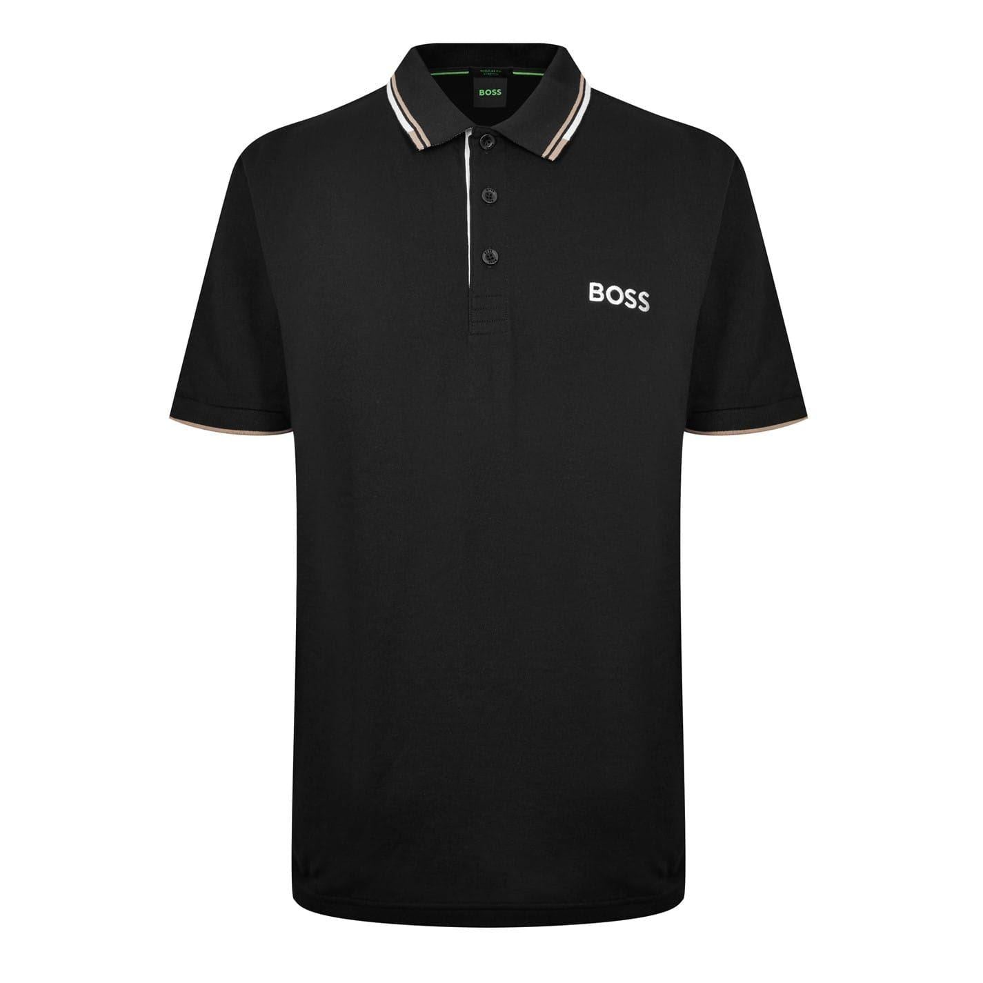 Black - Front - Boss Mens Paddy Pro Cotton Pique Polo Shirt