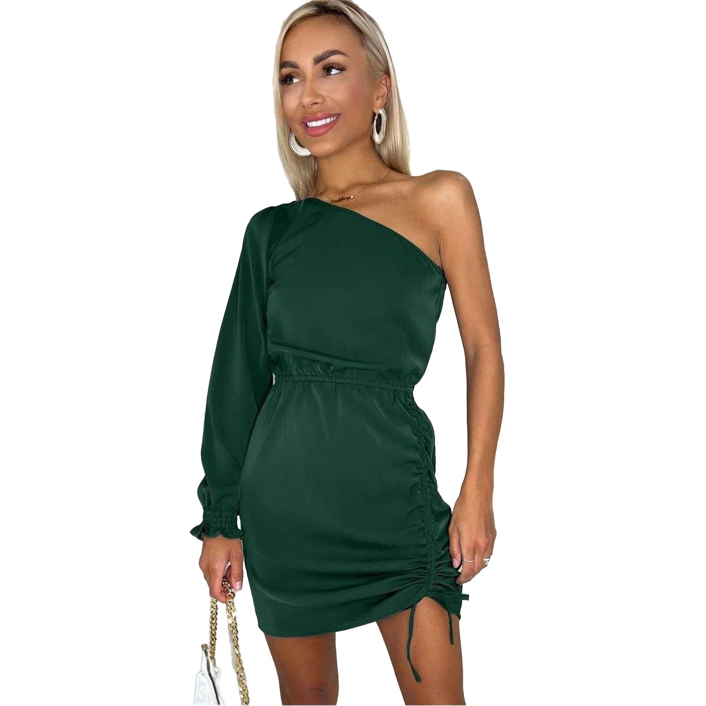 Teal - Side - AX Paris Womens-Ladies Ruched Side One Sleeve Mini Dress