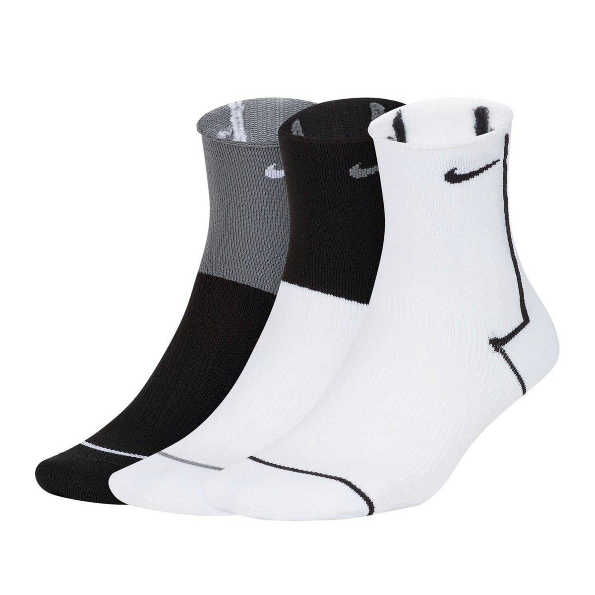 Grey-Black-White - Front - Nike Unisex Adult Plus Trainer Socks (Pack of 3)