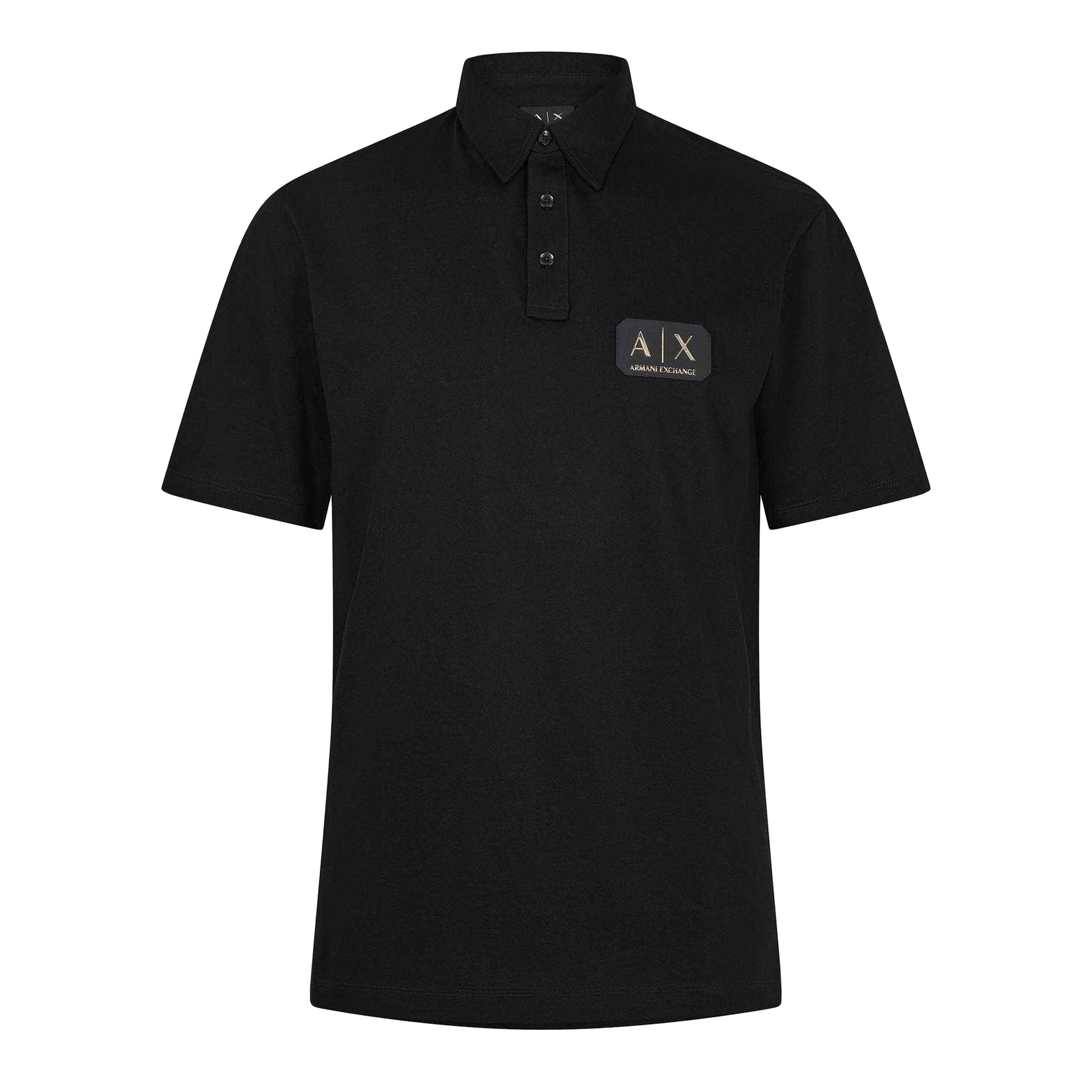 Black - Front - Armani Exchange Mens Badge Logo Polo Shirt