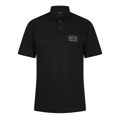 Black - Front - Armani Exchange Mens Badge Logo Polo Shirt