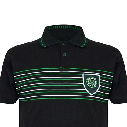 Black - Side - Celtic FC Mens Retro Stripe Polo Shirt