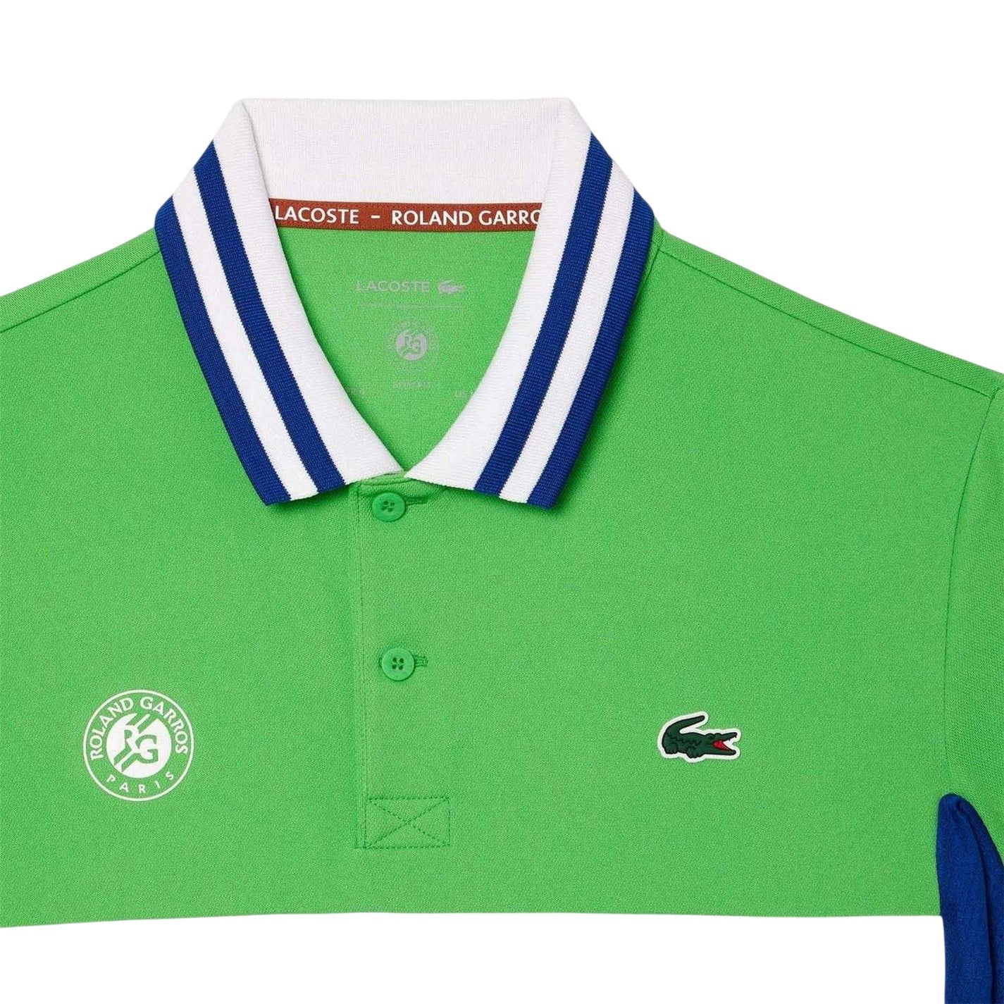 Green - Side - Lacoste Mens Roland Garros Edition Striped Ultra Dry Slim Short-Sleeved Tennis Polo Shirt