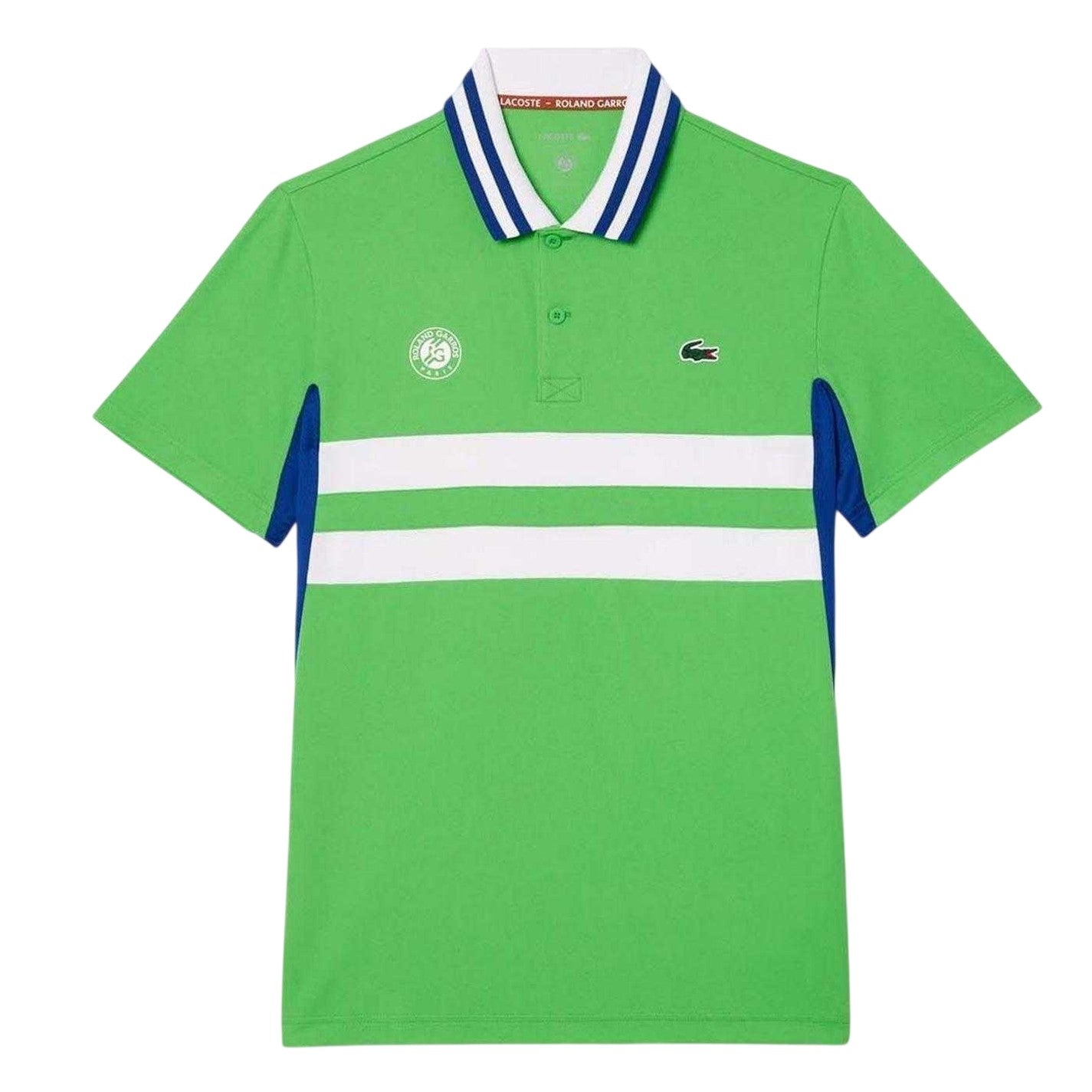 Green - Front - Lacoste Mens Roland Garros Edition Striped Ultra Dry Slim Short-Sleeved Tennis Polo Shirt