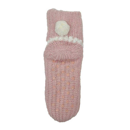 Pink - Back - Miso Womens-Ladies Cabin Slipper Socks