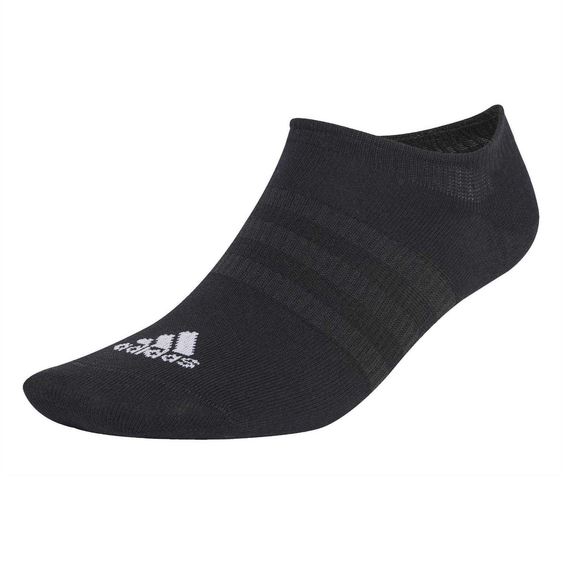 Black-White - Side - Adidas Unisex Adult Logo No-Show Socks (Pack of 3)