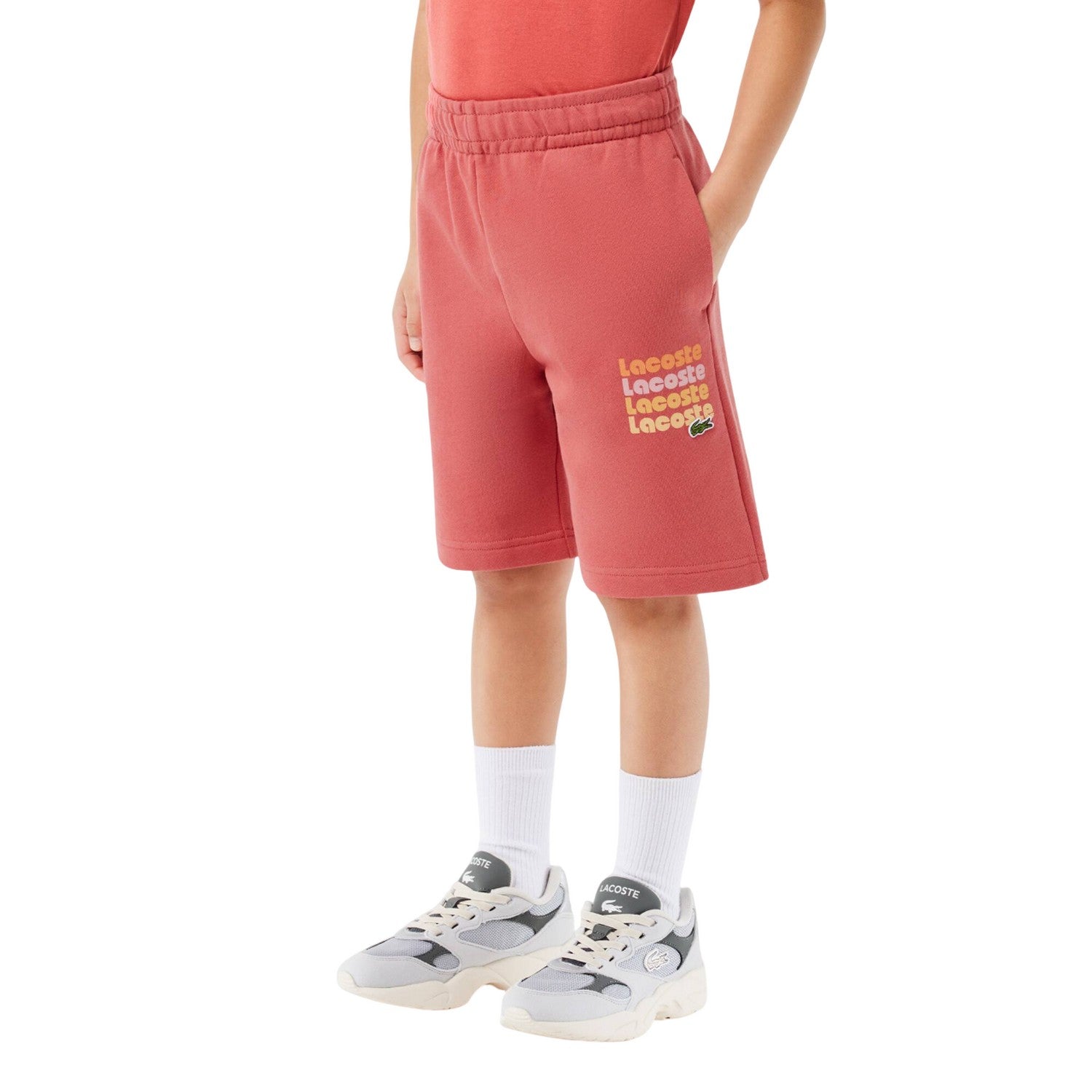 Red - Side - Lacoste Childrens-Kids Fleece Print Shorts