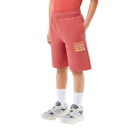 Red - Side - Lacoste Childrens-Kids Fleece Print Shorts