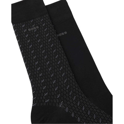 Black - Back - Boss Mens Patterned Crew Socks (Pack of 2)