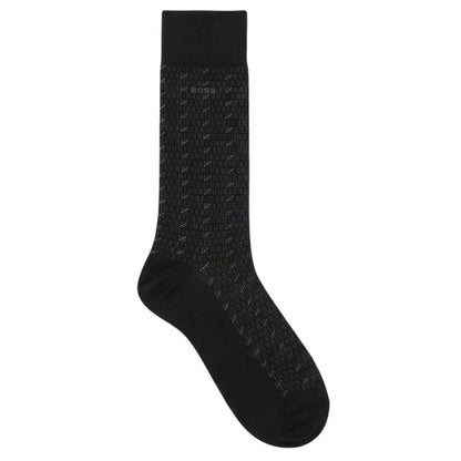 Black - Side - Boss Mens Patterned Crew Socks (Pack of 2)