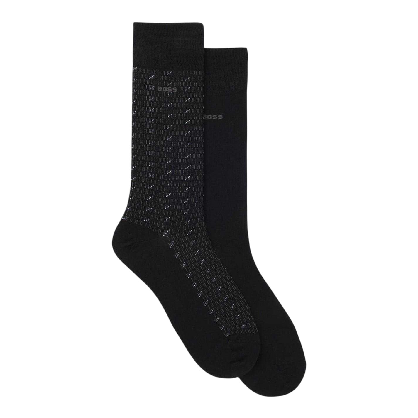 Black - Front - Boss Mens Patterned Crew Socks (Pack of 2)
