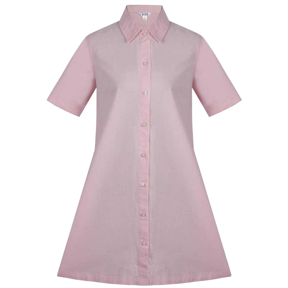 Pink - Front - Miso Womens-Ladies Oxford Collared Mini Shirt Dress