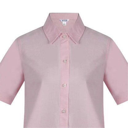 Pink - Side - Miso Womens-Ladies Oxford Collared Mini Shirt Dress