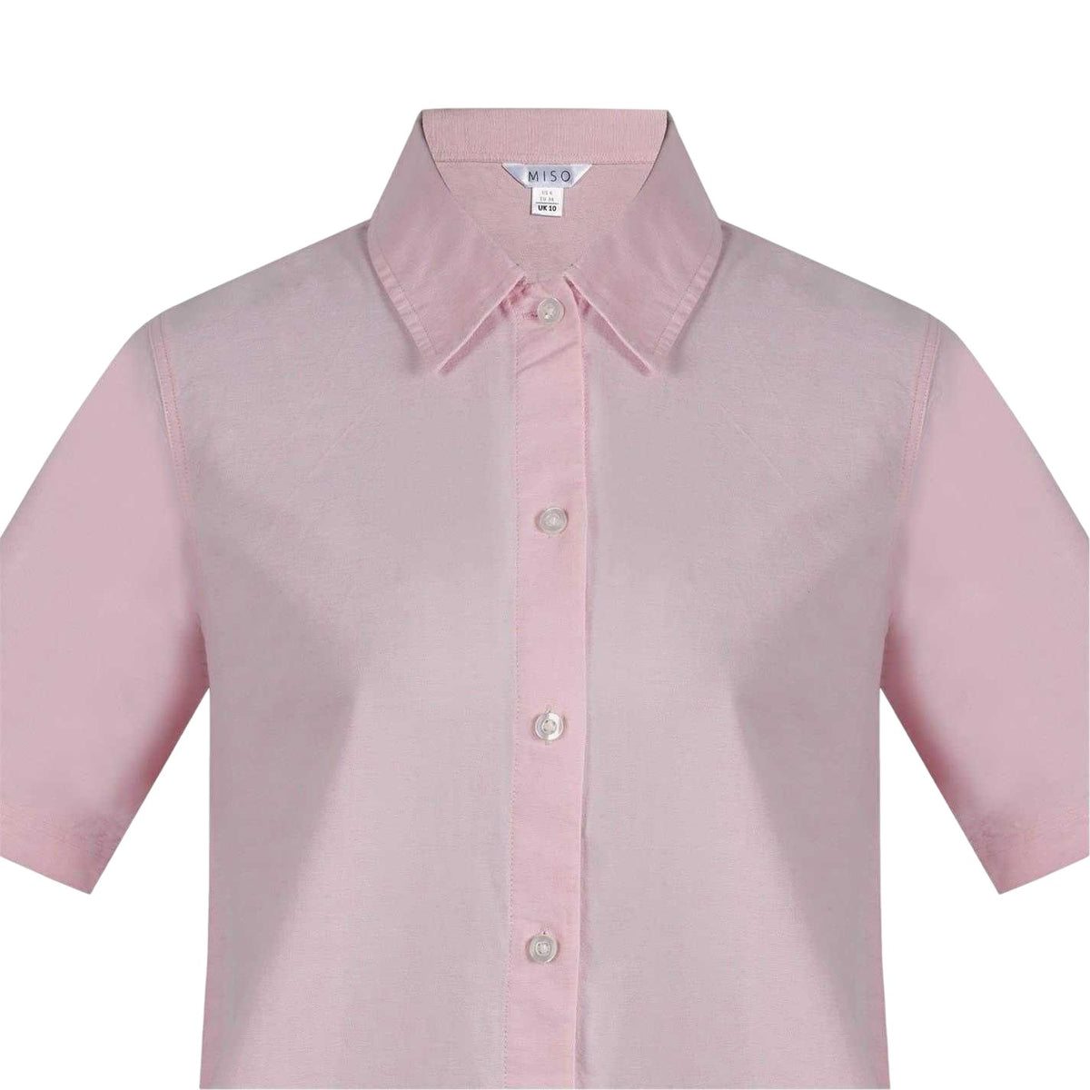 Pink - Side - Miso Womens-Ladies Oxford Collared Mini Shirt Dress